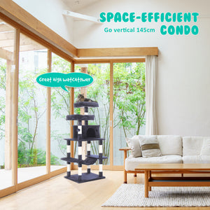 Paw Mate 145cm Grey Cat Tree with Sisal Scratching Post