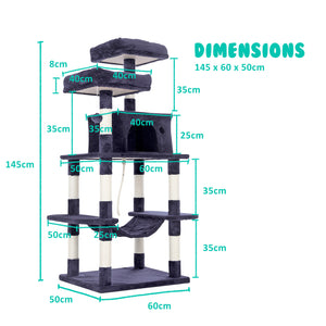 Paw Mate 145cm Grey Cat Tree with Sisal Scratching Post