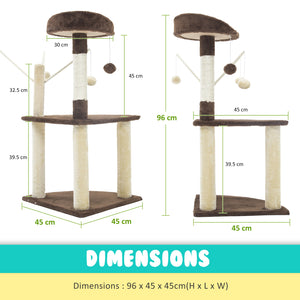 Paw Mate 96cm Brown Cat Tree | Luna Multi-Level Scratcher