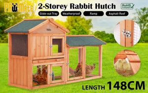 Paw Mate Rabbit Hutch Chicken Coop | 2-Storey Pet Cage Run | 148x44x84.5cm