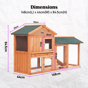 Paw Mate Rabbit Hutch Chicken Coop | 2-Storey Pet Cage Run | 148x44x84.5cm