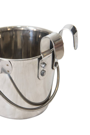 Stainless Steel Pet Parrot Feeder/Dog Cat Bowl Water Bucket - 2.8L Flat Sided with Riveted Hooks