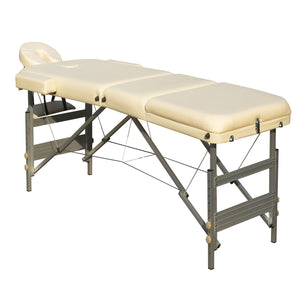 Portable Aluminium Massage Table with 3 Folds | Beauty Therapy Bed | Beige