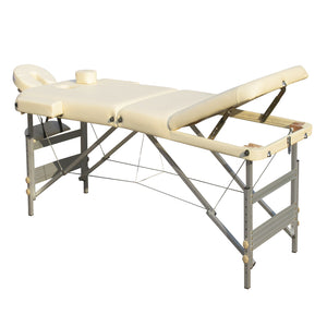 Portable Aluminium Massage Table with 3 Folds | Beauty Therapy Bed | Beige