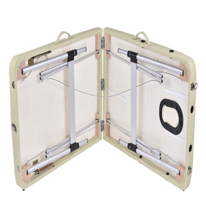 Portable Aluminium Massage Table with 3 Folds | Beauty Therapy Bed | Beige