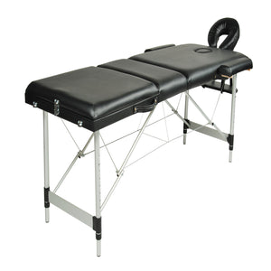 Portable Aluminium Massage Table with 3 Folds | Beauty Therapy Bed | Black