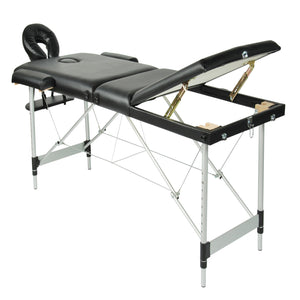 Portable Aluminium Massage Table with 3 Folds | Beauty Therapy Bed | Black