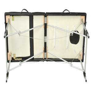 Portable Aluminium Massage Table with 3 Folds | Beauty Therapy Bed | Black