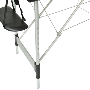 Portable Aluminium Massage Table with 3 Folds | Beauty Therapy Bed | Black