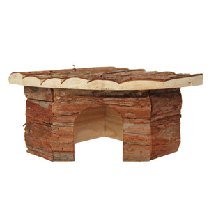 Natural Wooden Hamster Wooden House | Small Pet Hideout with Chimney