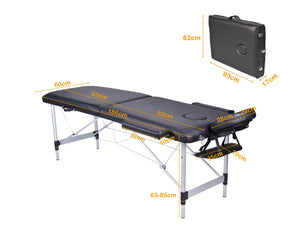 2-Fold Portable Massage Table - Aluminium - Black