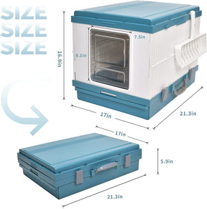 XL Portable Cat Toilet Litter Box Tray Foldable House | with Handle and Scoop, Blue