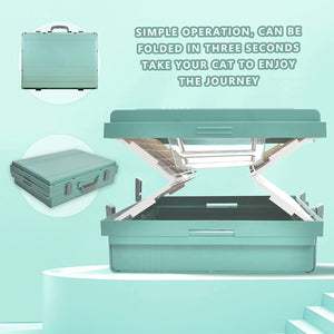 XL Portable Cat Toilet Litter Box Tray Foldable House | with Handle and Scoop, Green