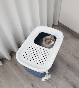 XXL Top Entry Cat Litter Box - No Mess Dark Blue | Spacious and Stylish