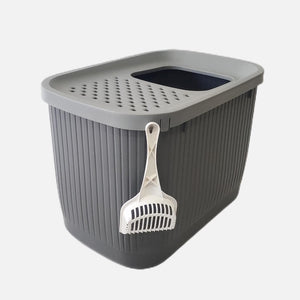 XXL Top Entry Cat Litter Box - No Mess Grey | Large Enclosed Kitty Tray