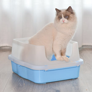 Large Deep Cat Litter Tray with High Wall & Scoop (Blue)