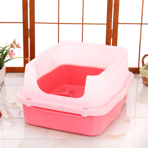 Large Deep Cat Litter Tray with High Wall & Scoop (Pink)