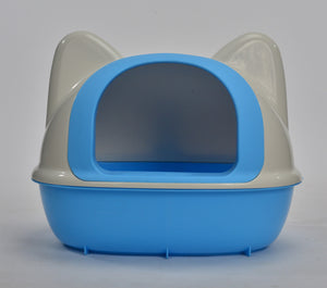 Large Hooded Cat Toilet Litter Box Tray House | With Scoop, Blue