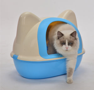 Medium Hooded Cat Toilet Litter Box | Blue | Includes Scoop