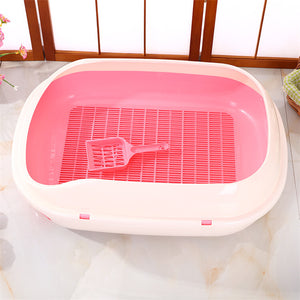 Large Portable Cat Litter Box Tray with Scoop (Pink)