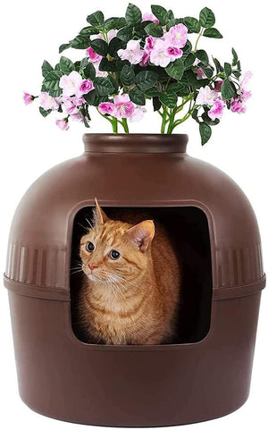 Multifunctional Cat Litter Box Pet House | Semi-Enclosed, Brown