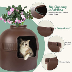 Multifunctional Cat Litter Box Pet House | Semi-Enclosed, Brown