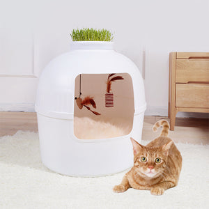 Multifunctional Cat Litter Box Pet House | Semi-Enclosed, White