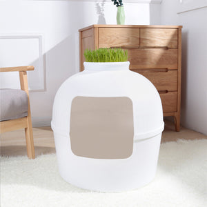 Multifunctional Cat Litter Box Pet House | Semi-Enclosed, White