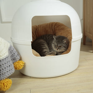 Multifunctional Cat Litter Box Pet House | Semi-Enclosed, White