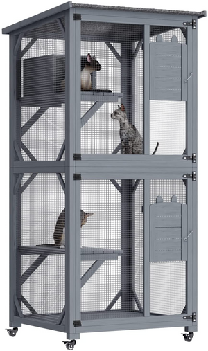 Pet Cat Shelter Condo | Wooden Kitten Cage House with Escape Door