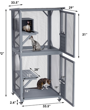 Pet Cat Shelter Condo | Wooden Kitten Cage House with Escape Door