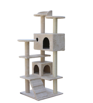 130cm Beige Cat Scratching Post Tree - Beige | Tall and Sturdy Cat Scratcher