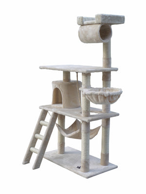 140cm Cat Scratching Post Tree with Ladder & Hammock - Beige | Premium Cat Playground