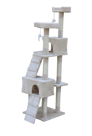 170cm Cat Scratching Post Tree House Tower with Ladder - Beige