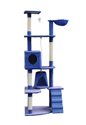 193cm Cat Scratching Tower with Sisal Pole and Condo - Blue