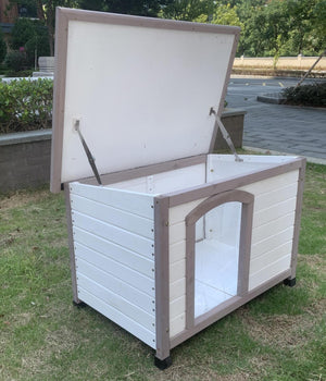 Medium Timber Pet Dog Kennel House with White Stripe