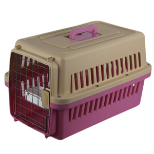 New Medium Dog Cat Rabbit Crate - Pet Airline Carrier Cage - Pink | With Bowl & Tray