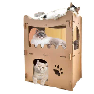 Cat Cardboard House Tower Condo Scratcher | Double Storey Pet Post Furniture