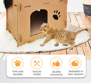 Cat Cardboard House Tower Condo Scratcher | Double Storey Pet Post Furniture