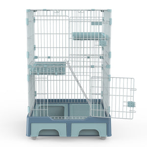 134 cm Blue Pet 3 Level Cat Cage House | Includes Litter Tray and Storage Box