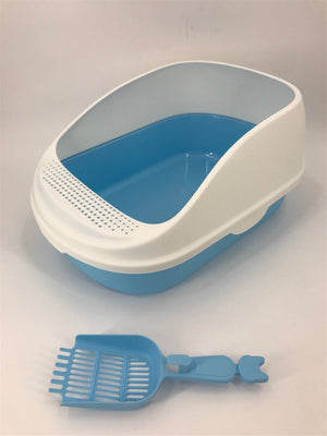 Large Portable Cat Toilet Litter Box Tray House with Scoop | Blue