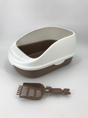Large Portable Cat Toilet Litter Box Tray with Scoop | Brown