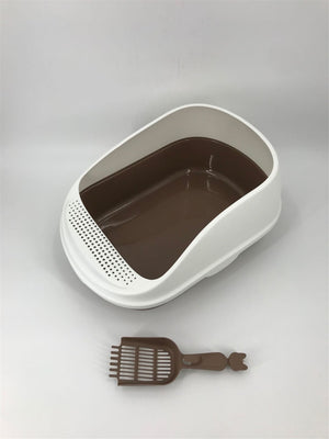 Large Portable Cat Toilet Litter Box Tray with Scoop | Brown