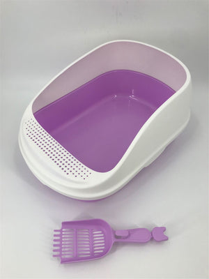 Large Portable Cat Litter Box Tray House | Scoop | Purple