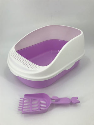 Large Portable Cat Litter Box Tray House | Scoop | Purple