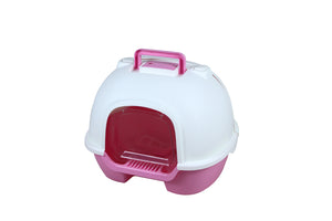 Portable Cat Litter Box with Hood, Handle, Scoop, and Charcoal Filter - Pink