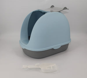 Blue Portable Hooded Cat Toilet Litter Box Tray House | Handle | Scoop