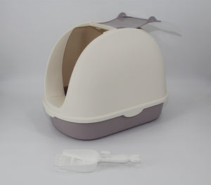 White Portable Hooded Cat Toilet Litter Box Tray House | Scoop | Grid Tray