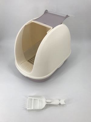 White Portable Hooded Cat Toilet Litter Box Tray House | Scoop | Grid Tray