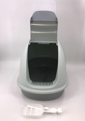 XL Portable Hooded Cat Litter Box Tray - Charcoal Filter and Scoop | House - White